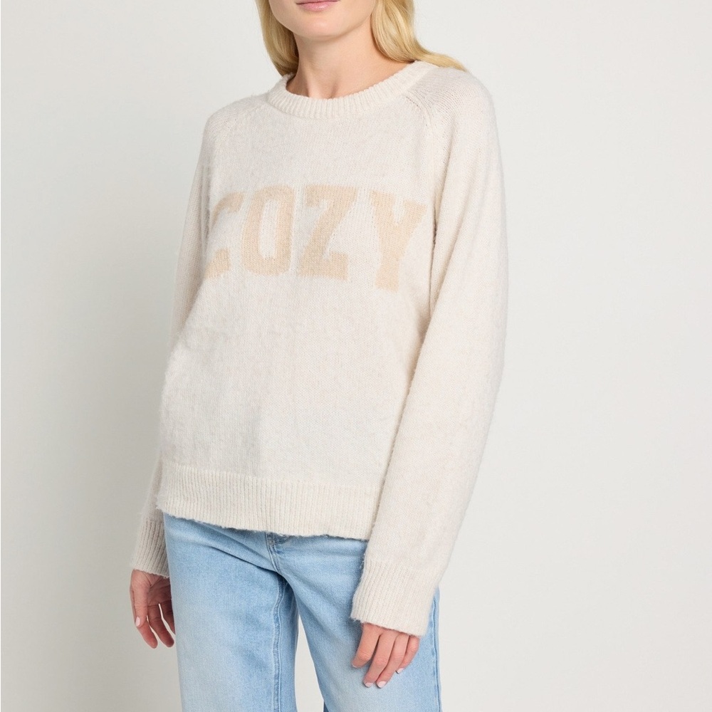 Z Supply COZY Crewneck Sweater - Cream with Tan Lettering